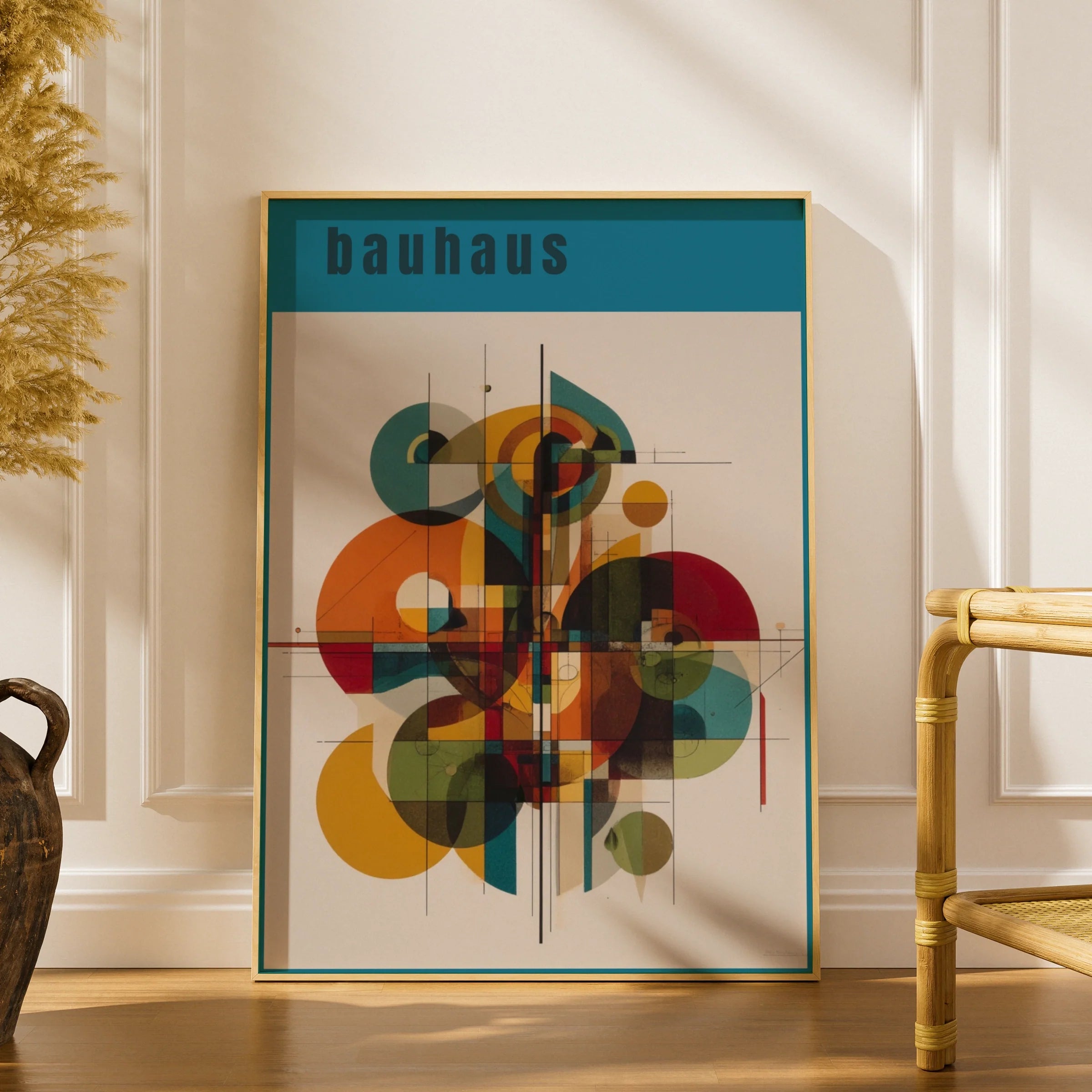 Bauhaus Geometric Art Print, Teal Abstract Poster, Mid Century Modern Wall Art