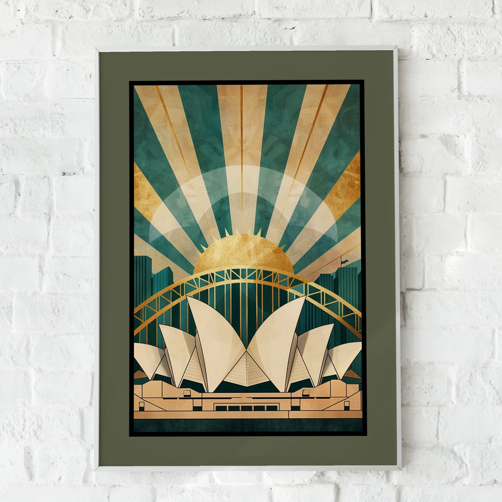 Travel Wall Art | Sydney Opera House Art Deco Poster, Harbour Bridge Print, Australia 
