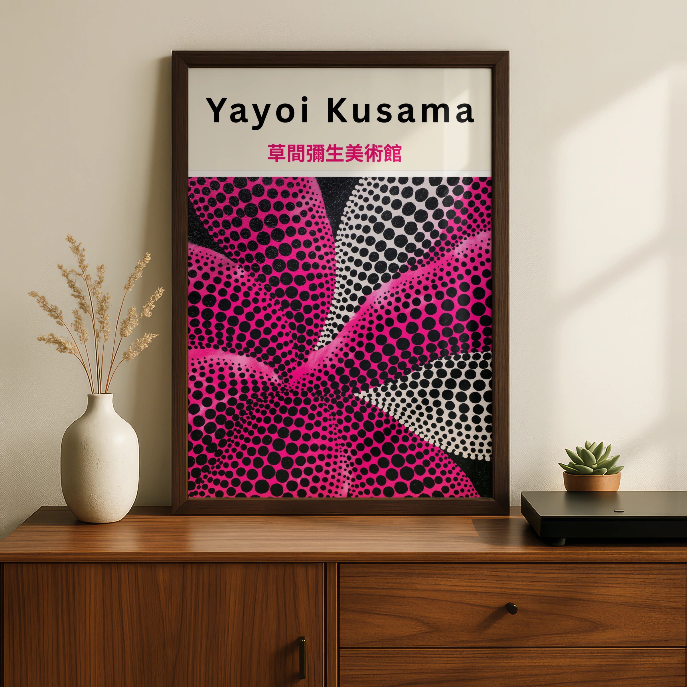 Yayoi Kusama Pink Flower Polka Dot Poster, Japanese Art Print, Gallery Wall Decor