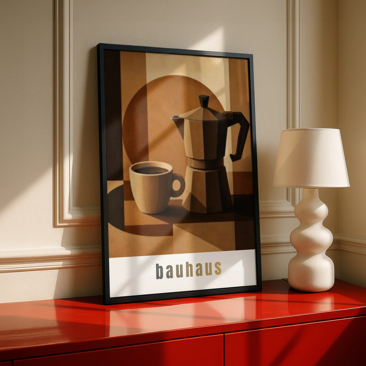Bauhaus Coffee Poster, Moka Pot Wall Art, Minimalist Kitchen Print, Brown Neutral Decor