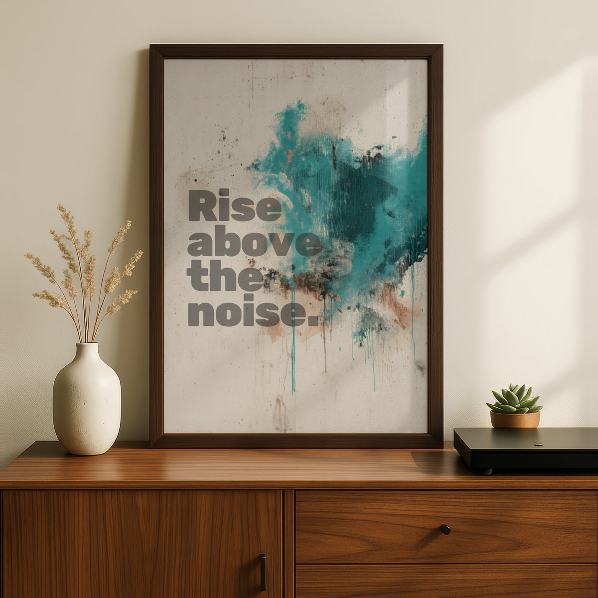 Rise Above the Noise Motivational Quote Poster, Teal Abstract Wall Art Print