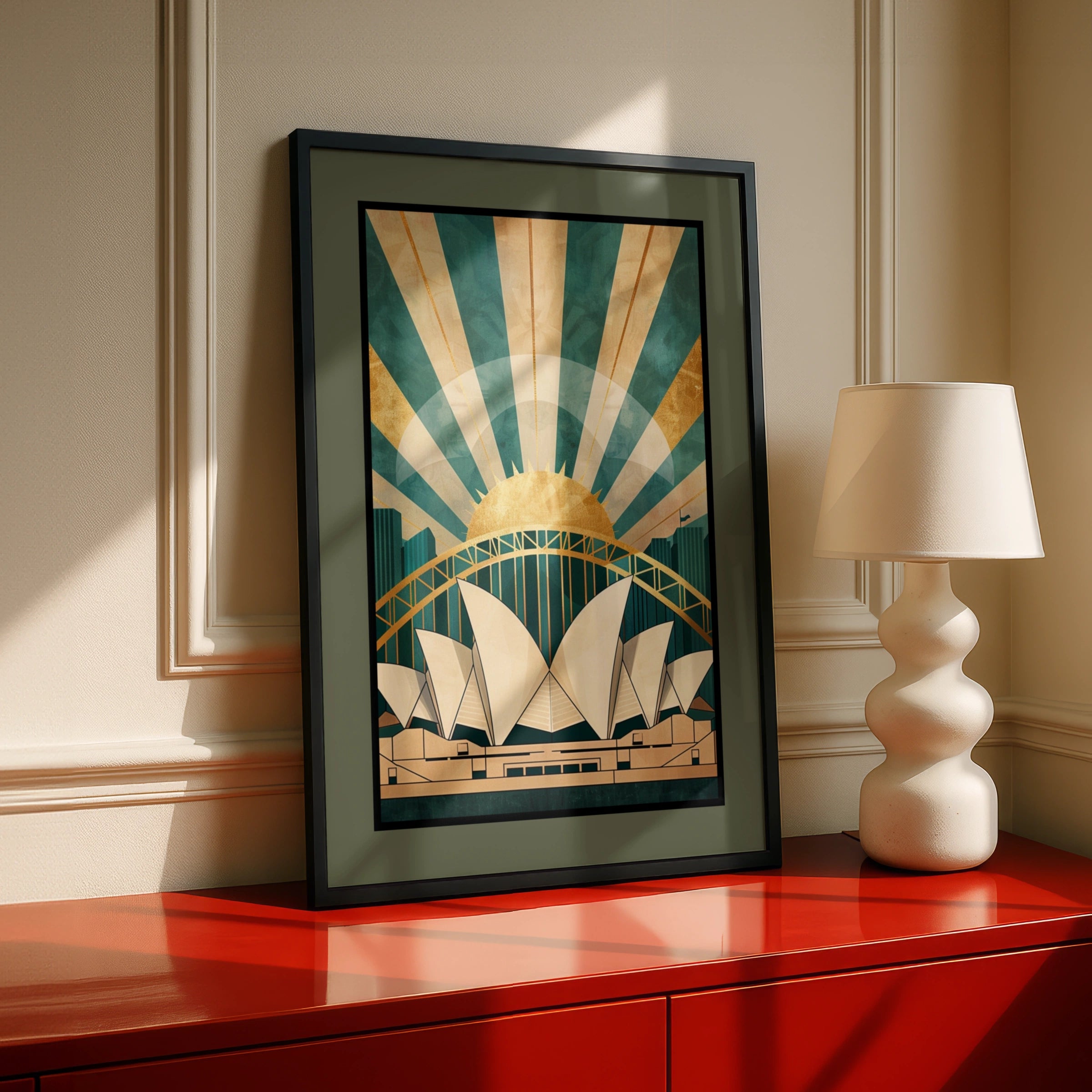 Travel Wall Art | Sydney Opera House Art Deco Poster, Harbour Bridge Print, Australia 