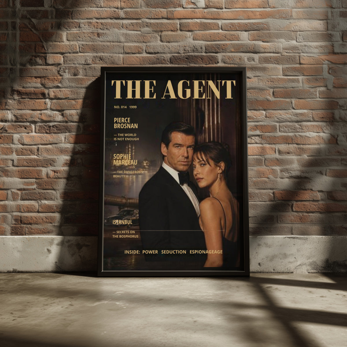 Spy Agent Magazine Cover (014) Poster, 1990s Espionage Art Print, Istanbul Wall Art, Gold Black Decor