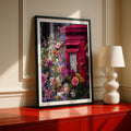 Red Post Box Floral Wall Art, British Letter Box Poster, London Flower Print