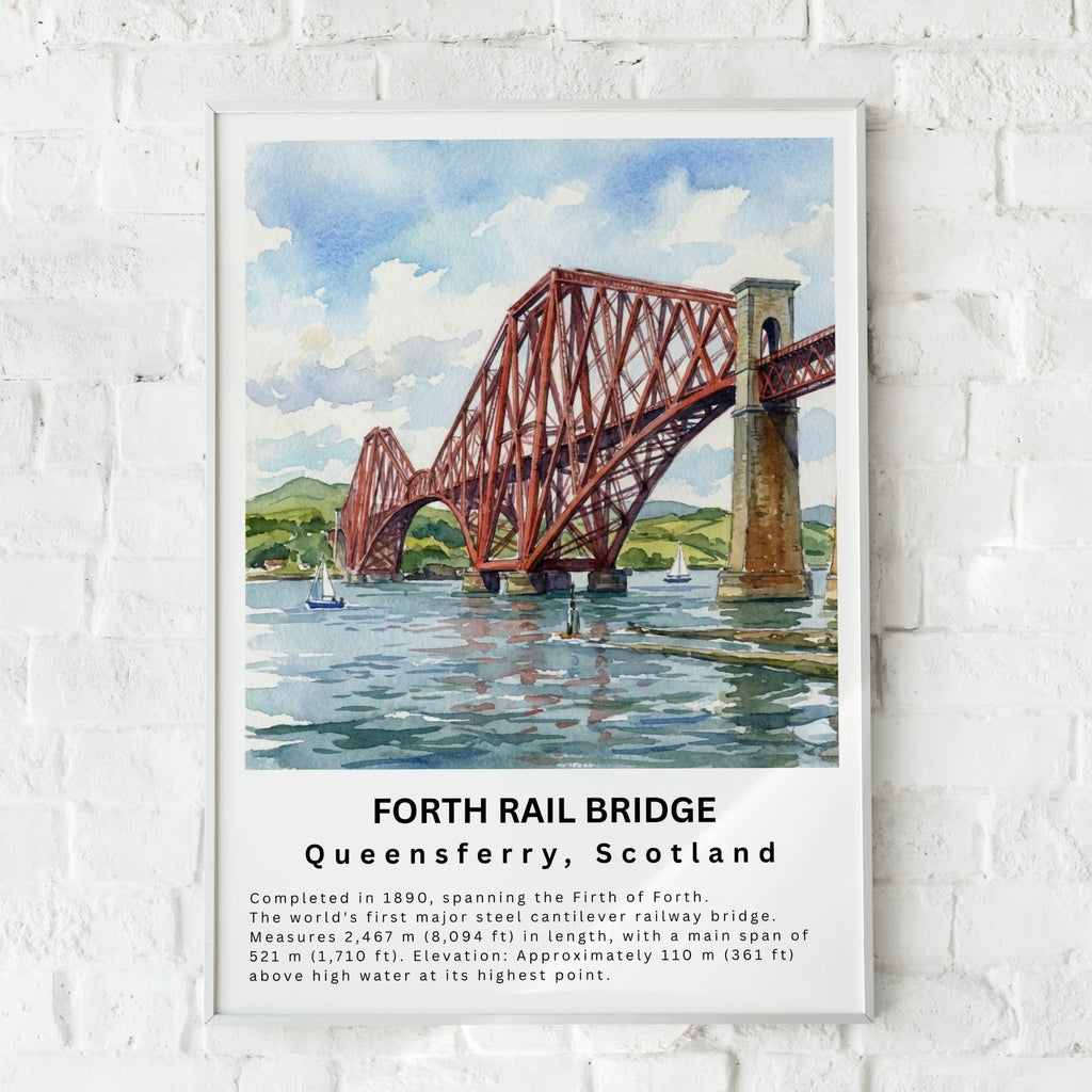 Forth Rail Bridge Poster, Queensferry Scotland Watercolour Wall Art Print