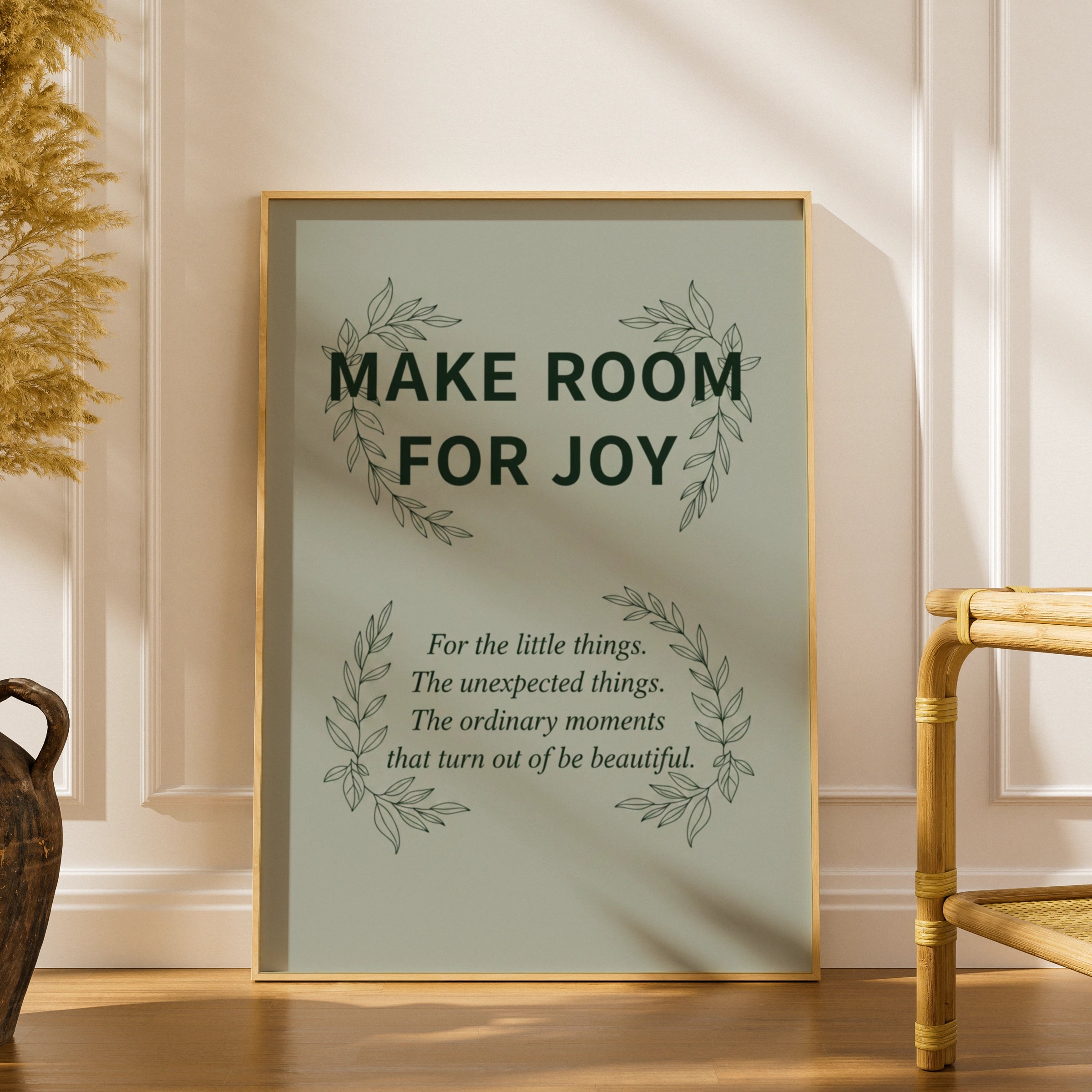 Make Room For Joy Quote Print, Sage Green Botanical Wall Art, Mindfulness Poster