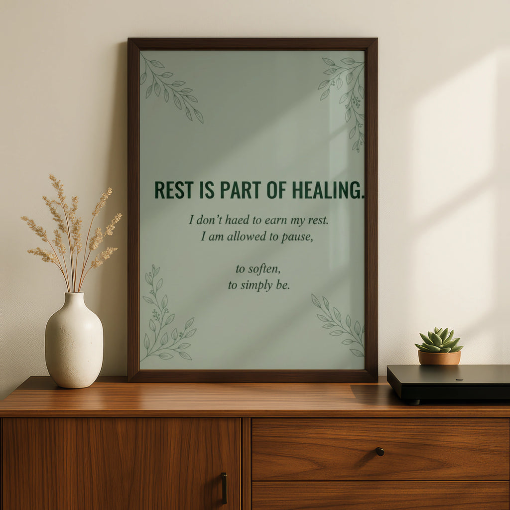 Rest Is Part of Healing Quote Poster, Sage Green Mental Health Wall Art Print