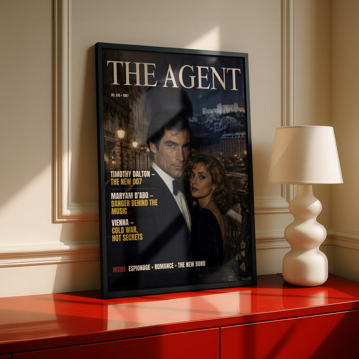 Spy Agent Magazine Cover Poster, 1980s Cold War Espionage Art, Retro Cinema Wall Art Print