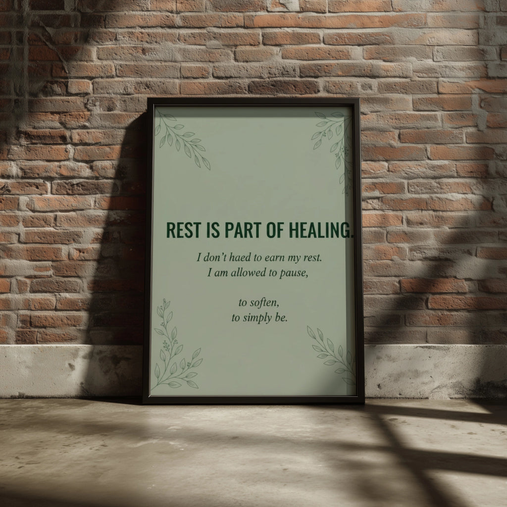 Rest Is Part of Healing Quote Poster, Sage Green Mental Health Wall Art Print