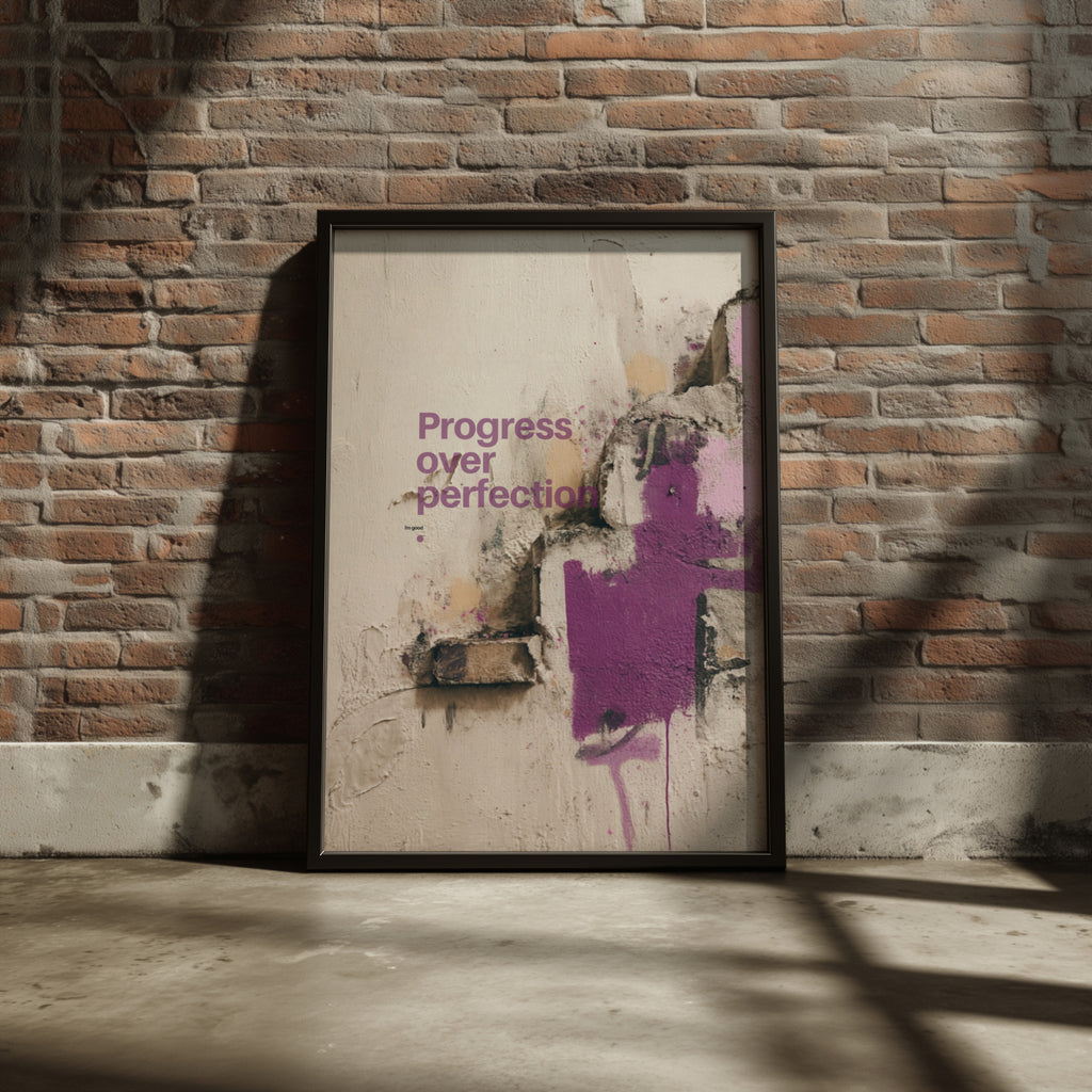 Progress Over Perfection Motivational Quote Poster, Urban Graffiti Wall Art Print