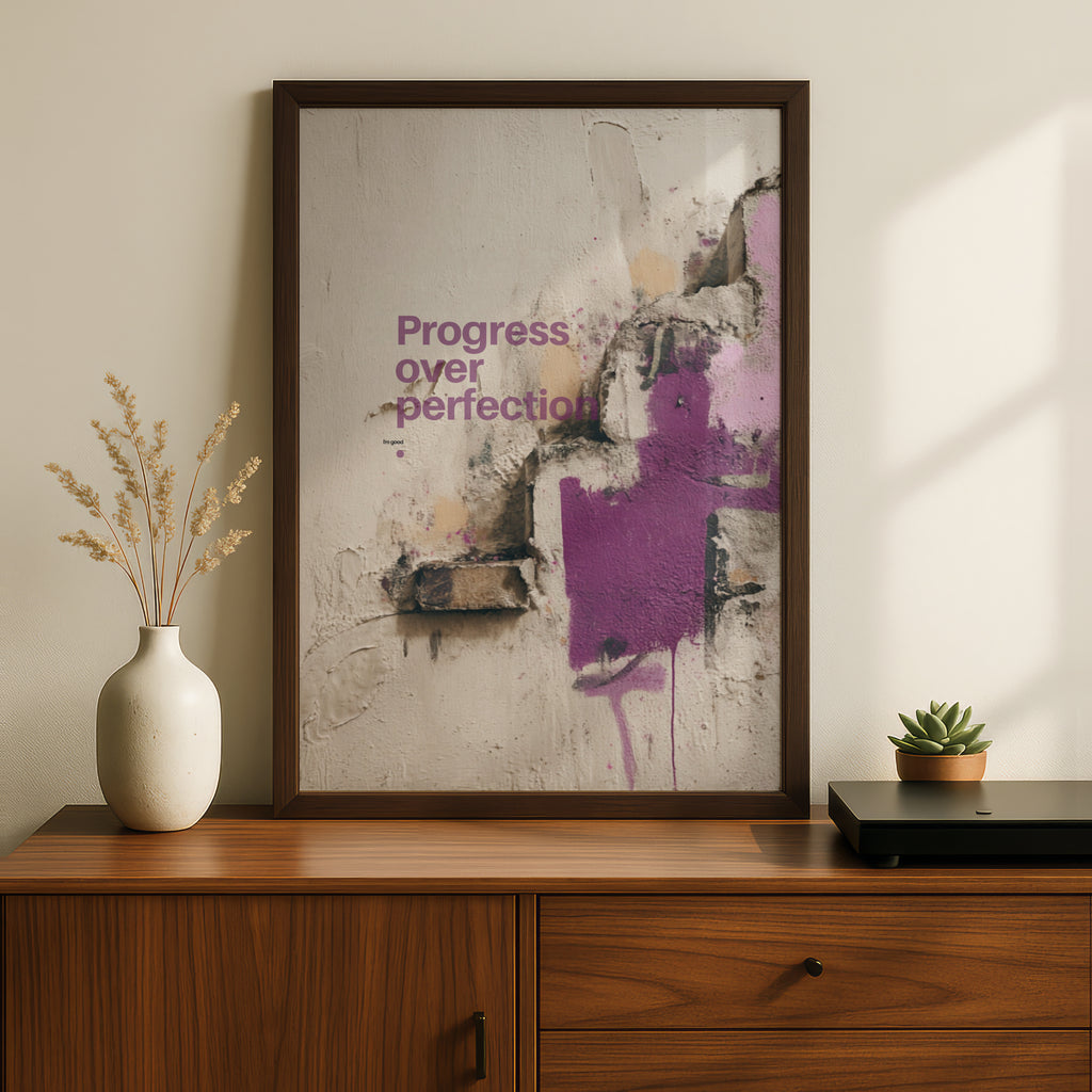 Progress Over Perfection Motivational Quote Poster, Urban Graffiti Wall Art Print