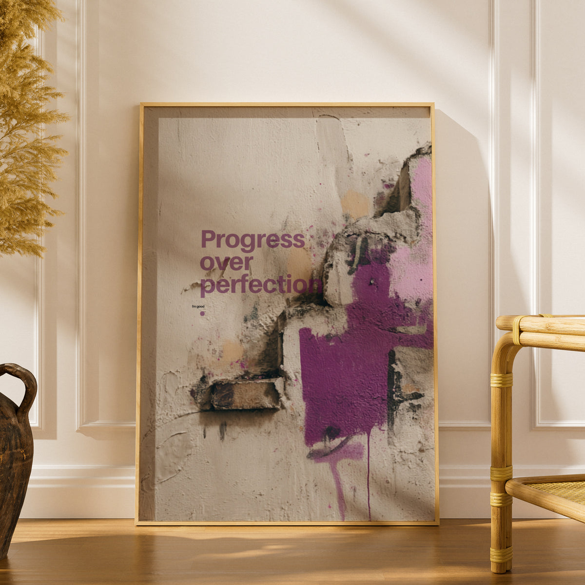 Progress Over Perfection Motivational Quote Poster, Urban Graffiti Wall Art Print