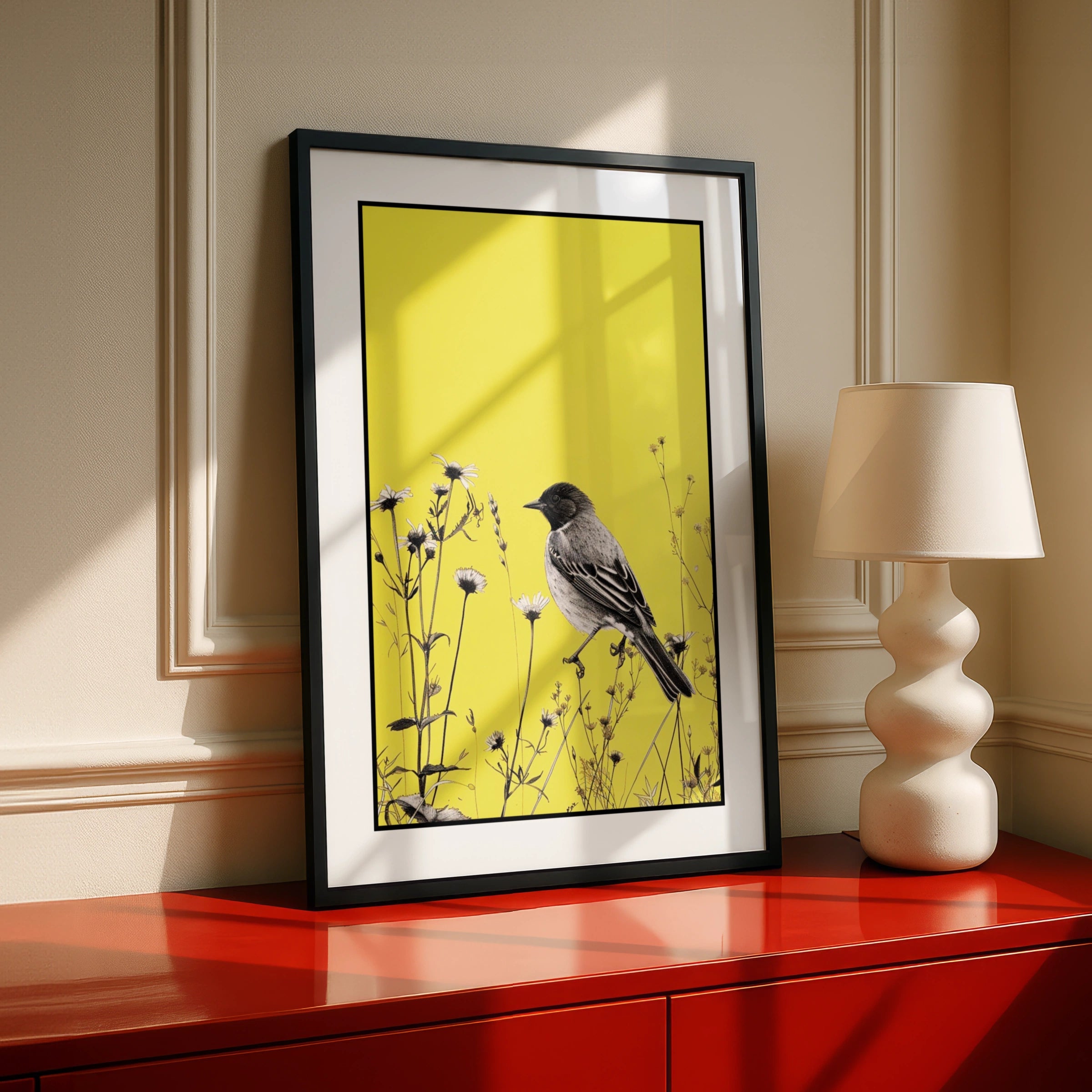 Botanical Wall Art | Yellow Bird Wall Art Poster,  Wildflower Nature Decor