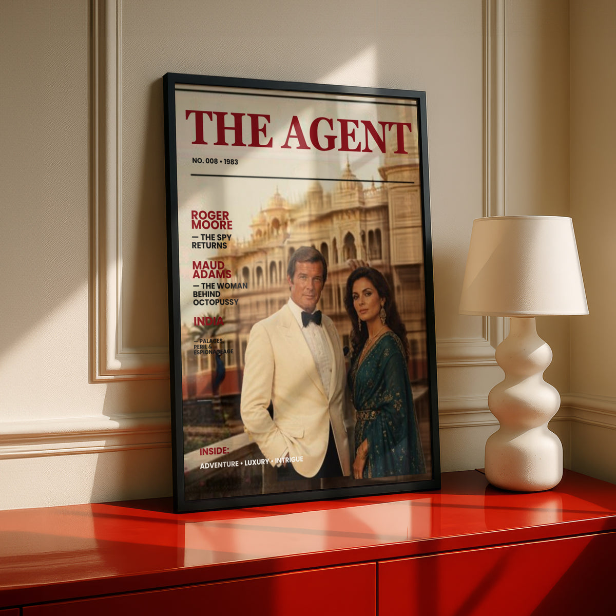 Spy Agent 008 Magazine Cover Poster, 1983 Retro Espionage India Palace Wall Art Print