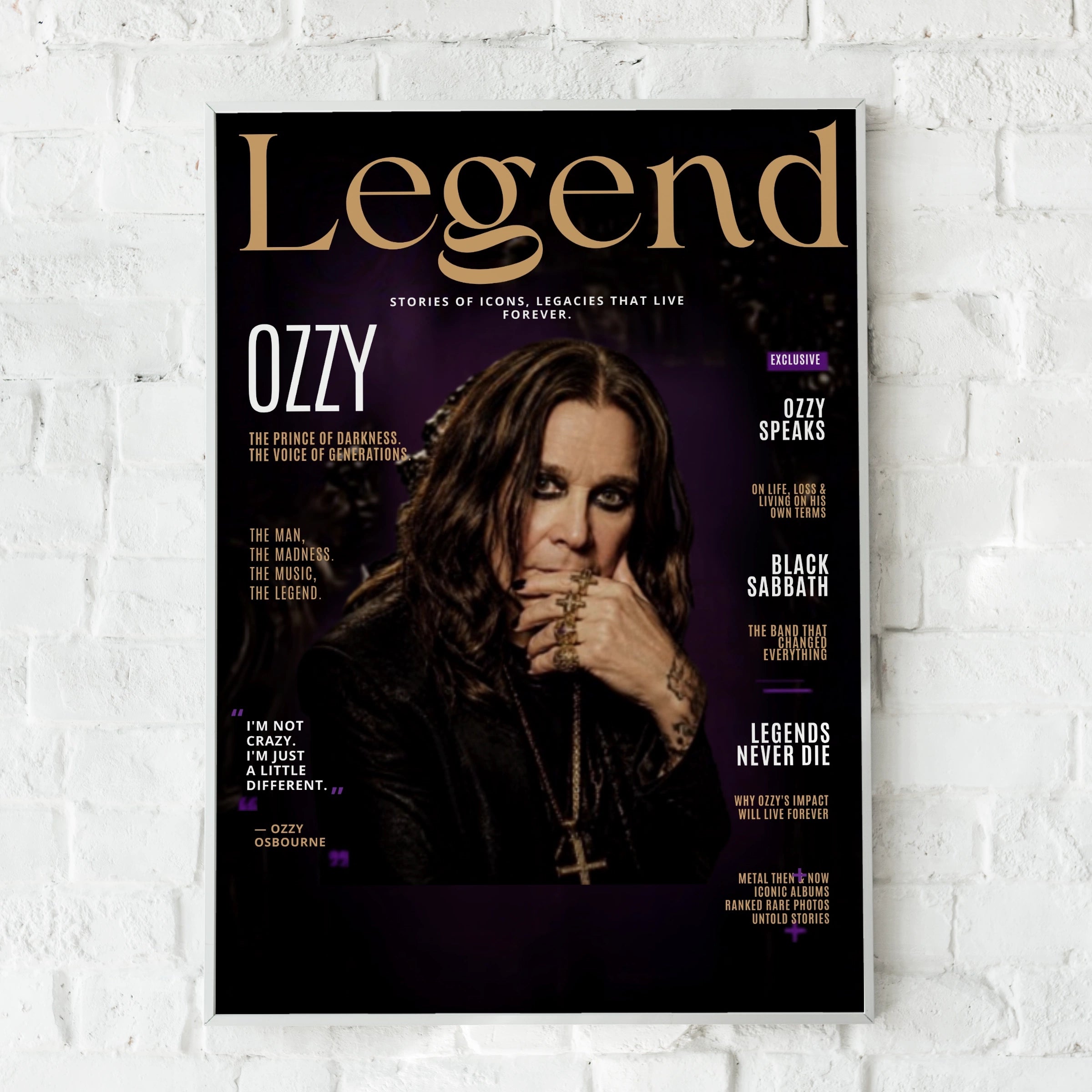 Ozzy Osbourne Legend Magazine Style Poster, Black Sabbath Rock Music Wall Art