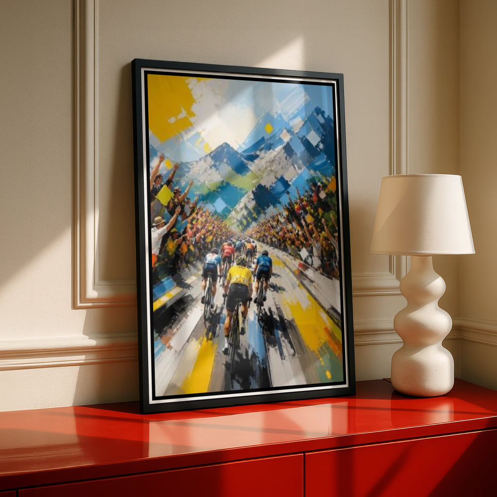 Cycling Poster, France Yellow Jersey Race Crowd Art Print, Bold Abstract Wall Art