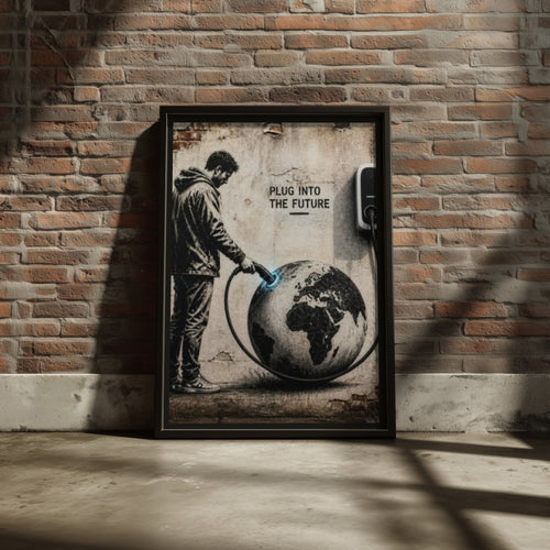 Banksy Style Plug Into The Future Poster, Street Art Print, Climate Wall Art