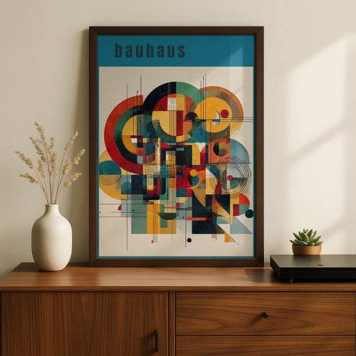 Bauhaus Teal Abstract Geometric Poster, Retro Art Print, Colourful Wall Art Decor