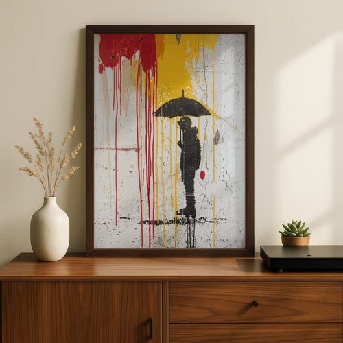 Banksy Style Urban Graffiti Wall Art | Stand Through It Umbrella Figure Street Art Poster