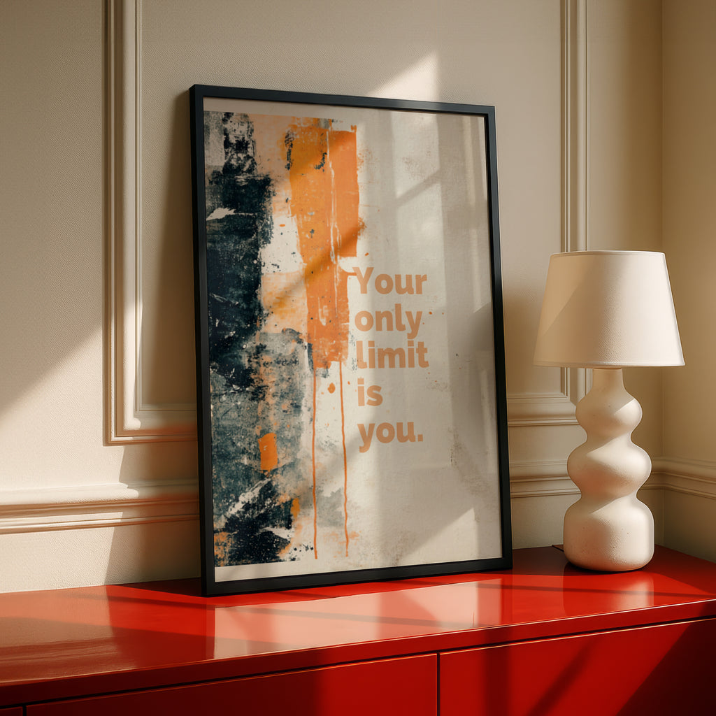 Your Only Limit Is You Motivational Poster, Abstract Orange Quote Wall Art Print