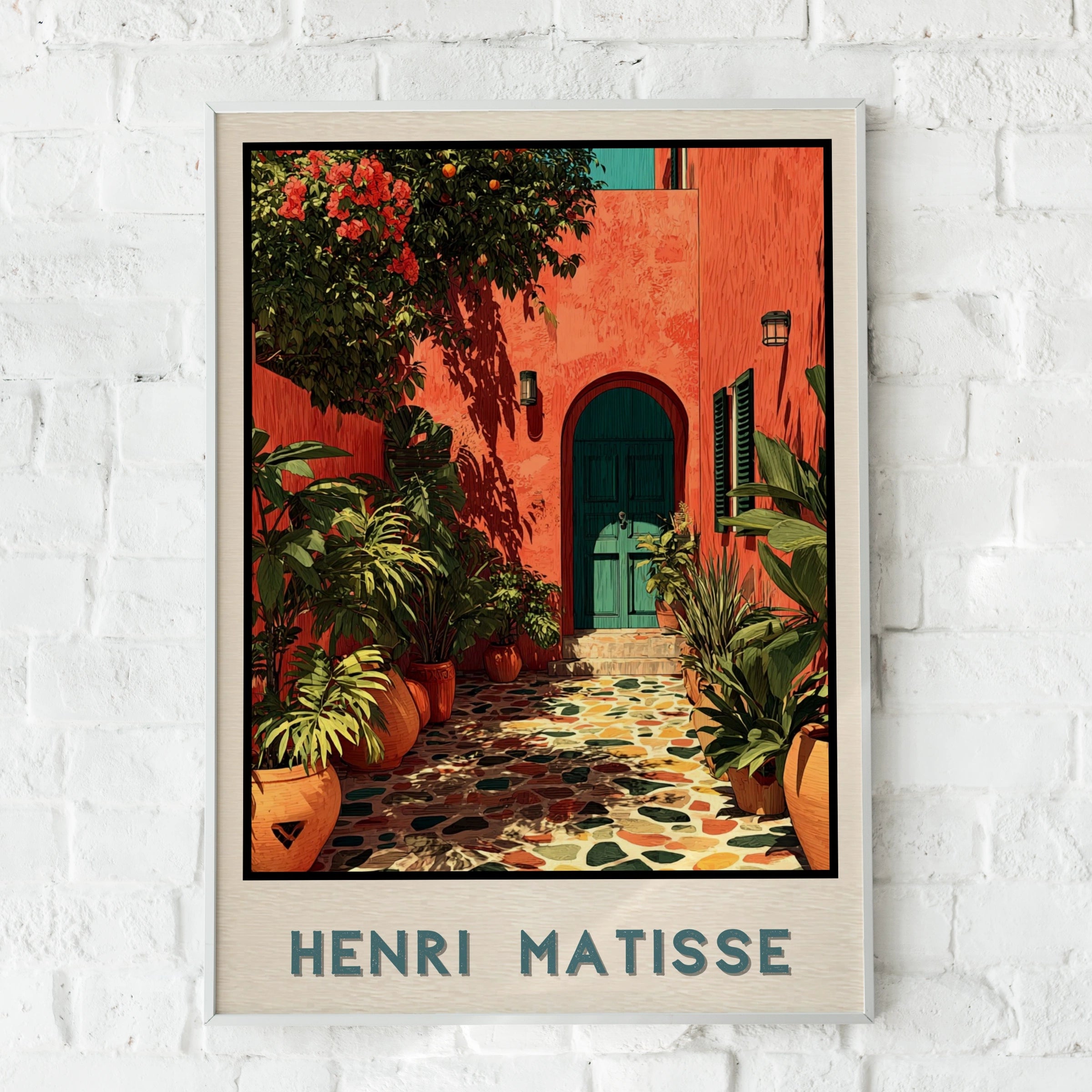 Henri Matisse Style Patio Poster, Floral Courtyard Wall Art, Boho Terracotta Print