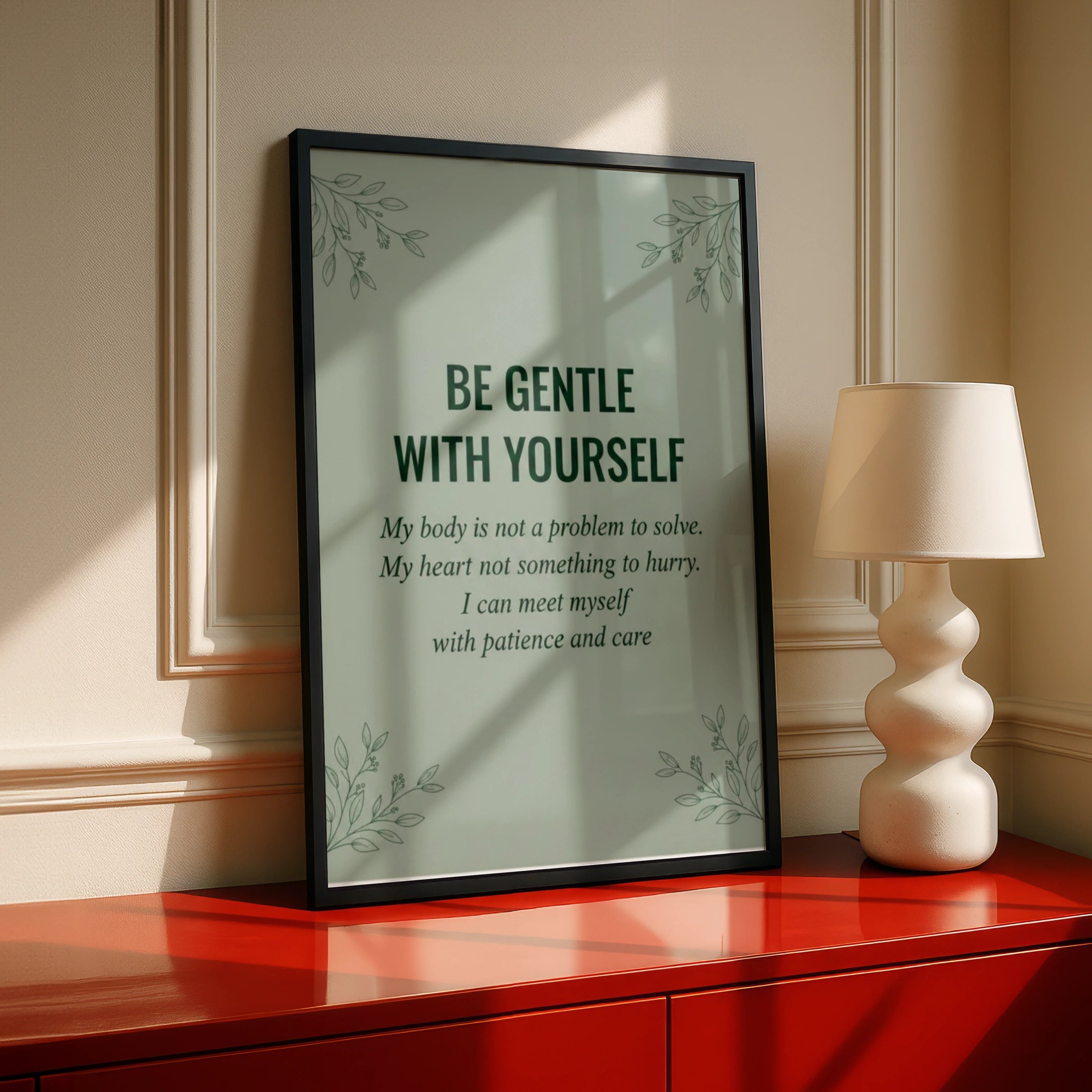 Be Gentle With Yourself Quote Poster, Sage Green Self-Care Wall Art, Mental Health Print