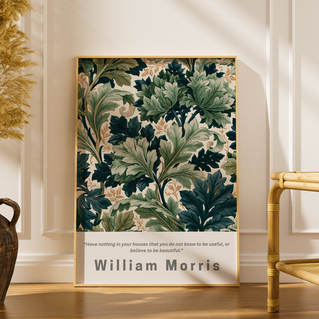William Morris Botanical Poster, Arts and Crafts Leaf Print, Green Floral Wall Art, Living Room
