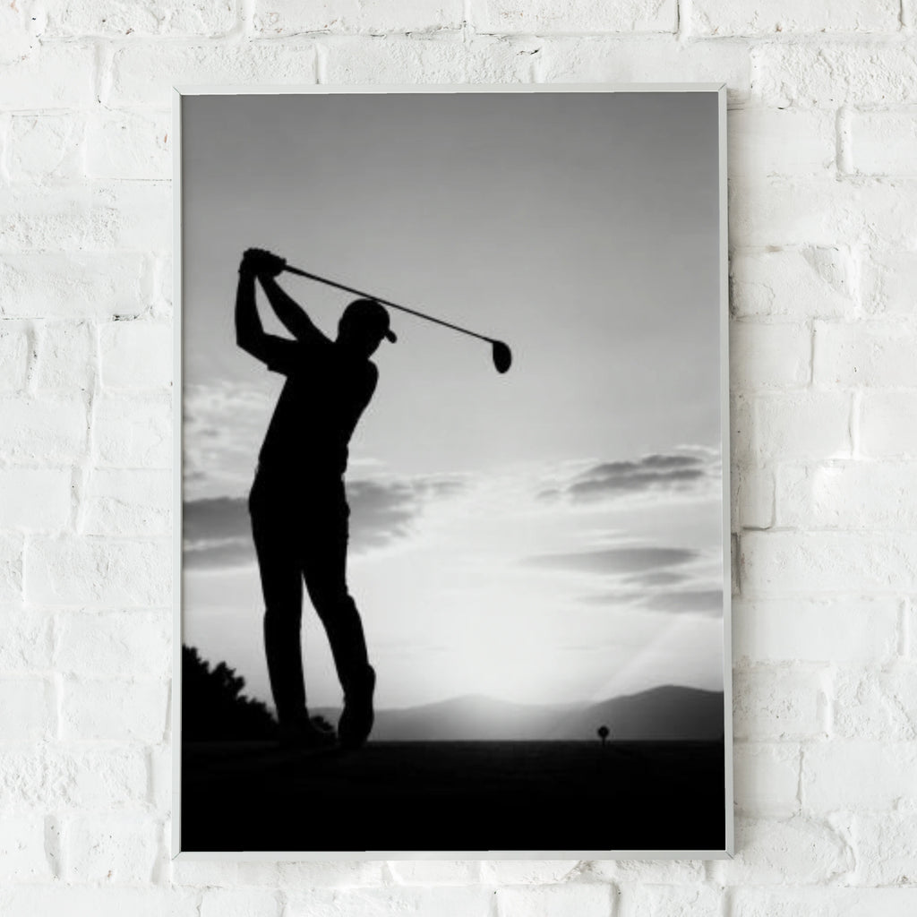 Golf Swing Silhouette Poster, Black and White Golf Wall Art, Golfer Print, Sports Decor