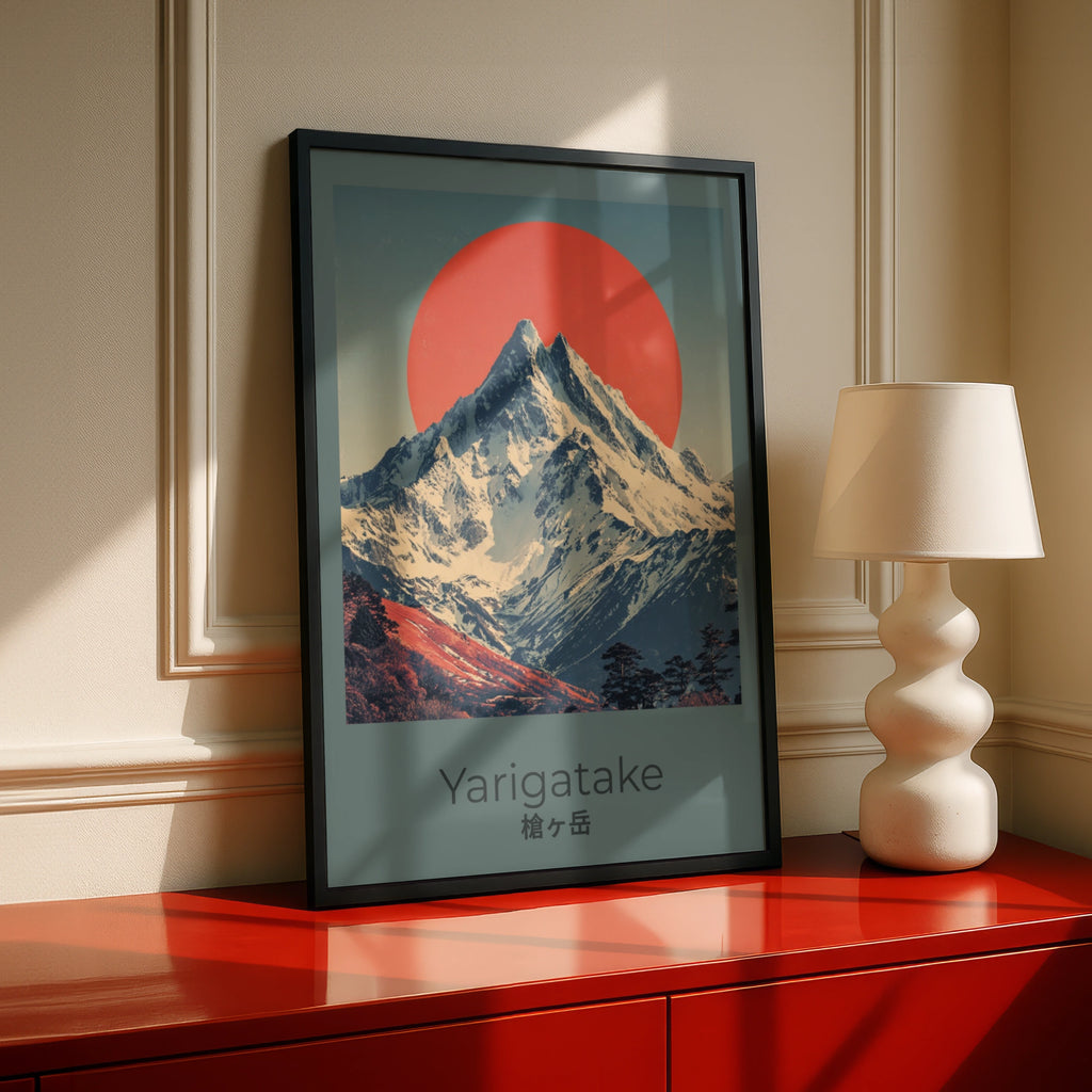 Yarigatake Mountain Poster, Japanese Alps Wall Art, Red Sun Print, Japan Travel