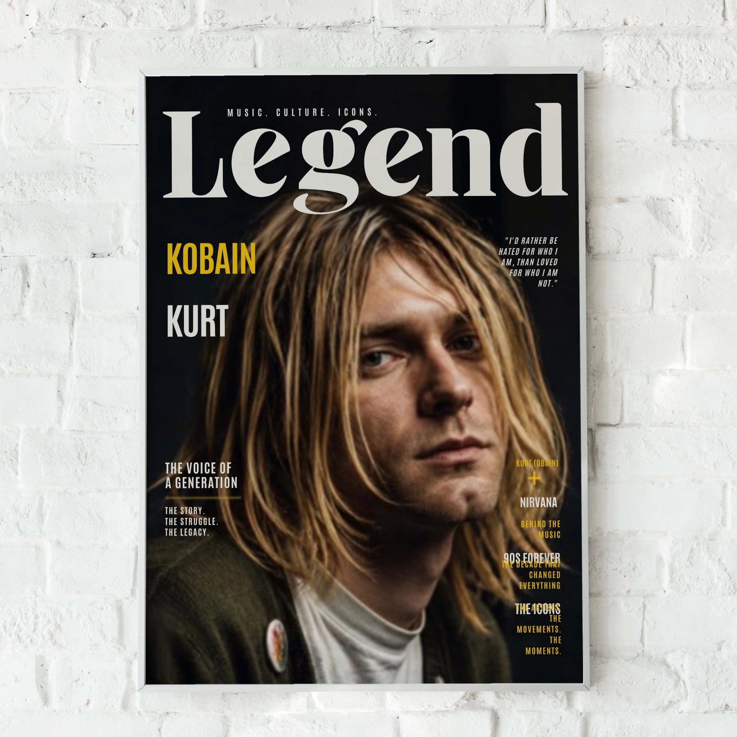 Kurt Cobain Legend Magazine Cover Poster, Nirvana Rock Music Wall Art Print