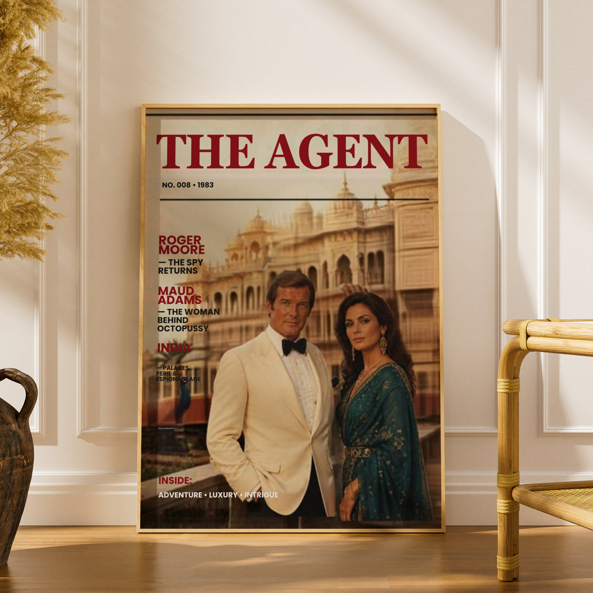 Spy Agent 008 Magazine Cover Poster, 1983 Retro Espionage India Palace Wall Art Print