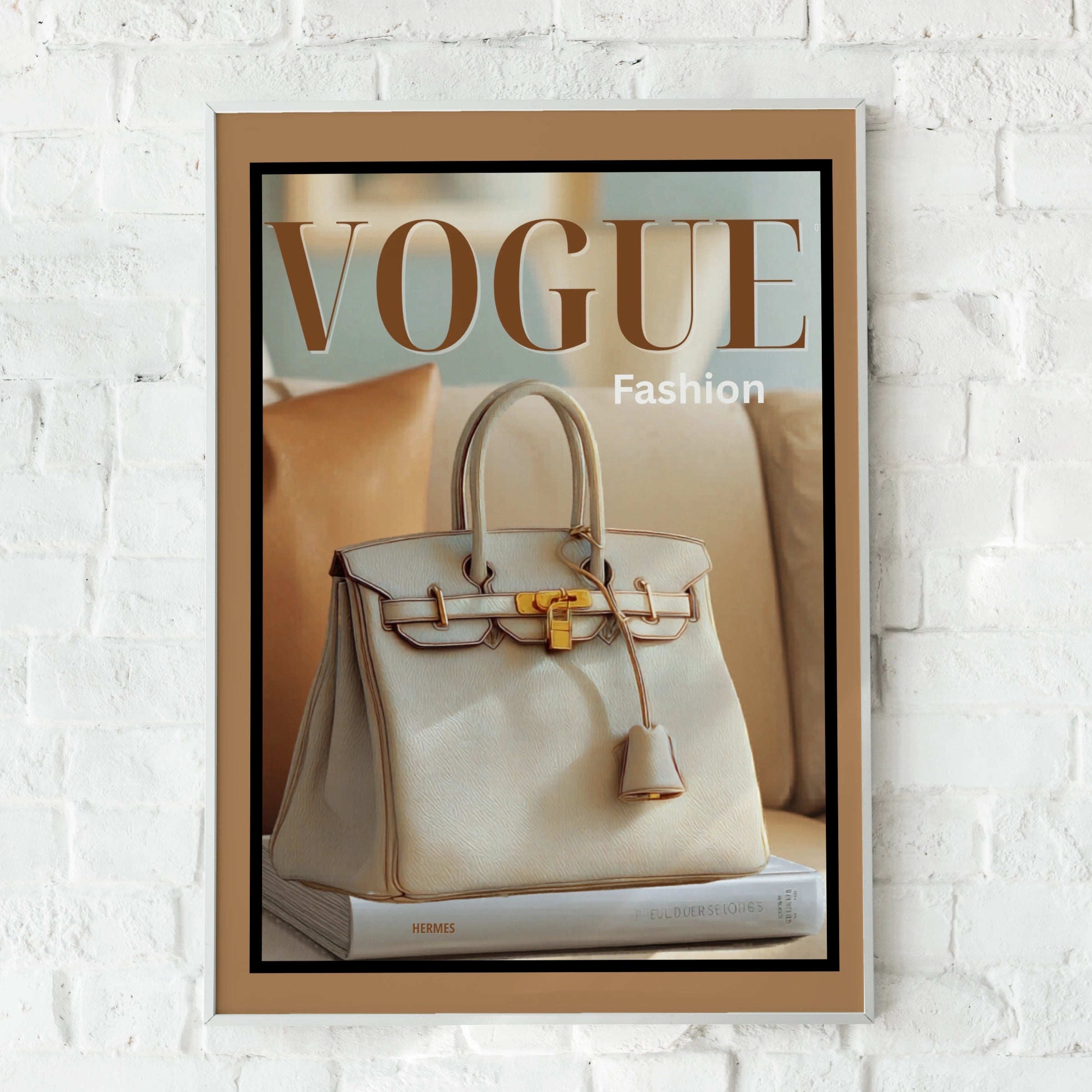 Vogue Fashion Wall Art, Luxury Handbag Fashion Poster, Cream Gold Designer Bag Print