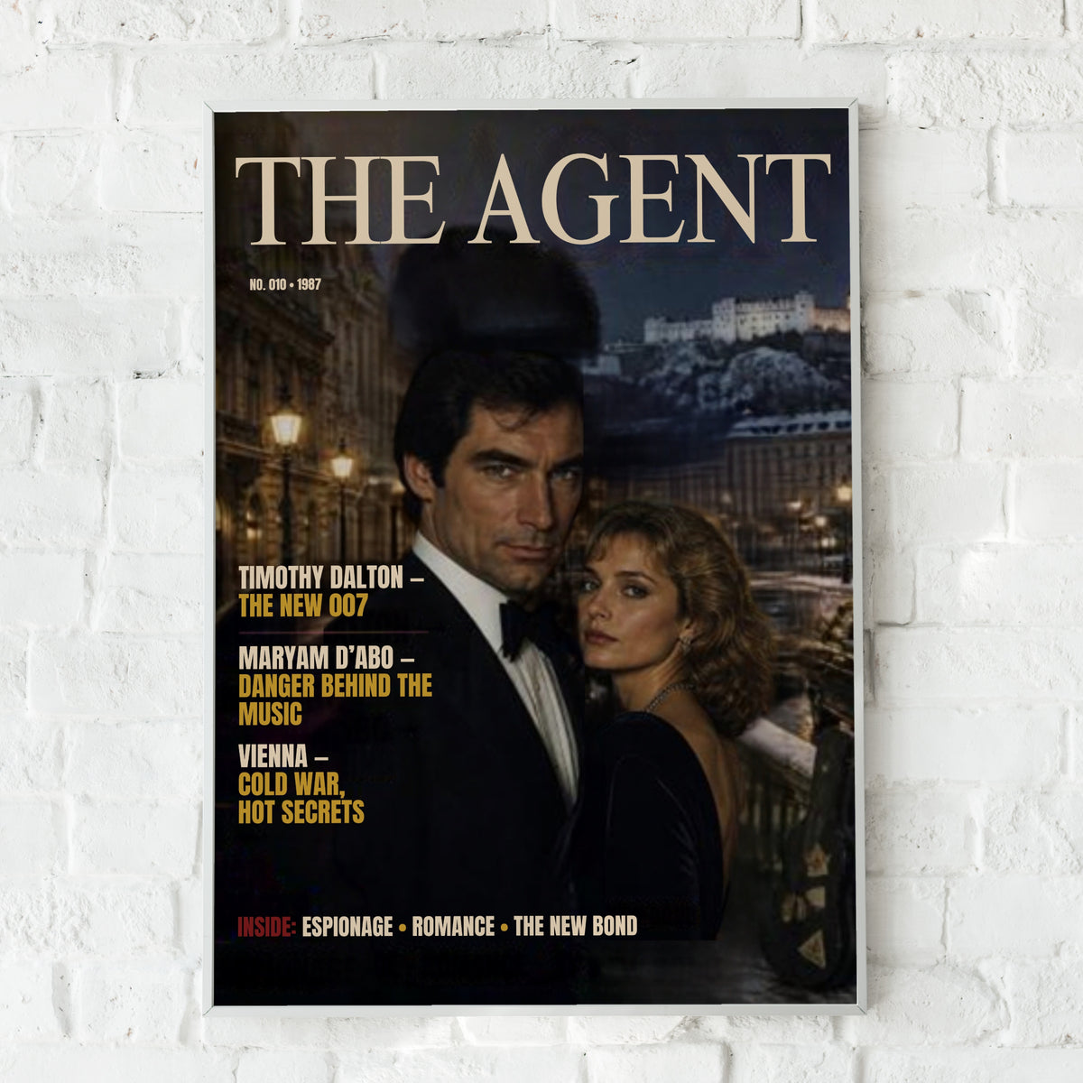 Spy Agent Magazine Cover Poster, 1980s Cold War Espionage Art, Retro Cinema Wall Art Print
