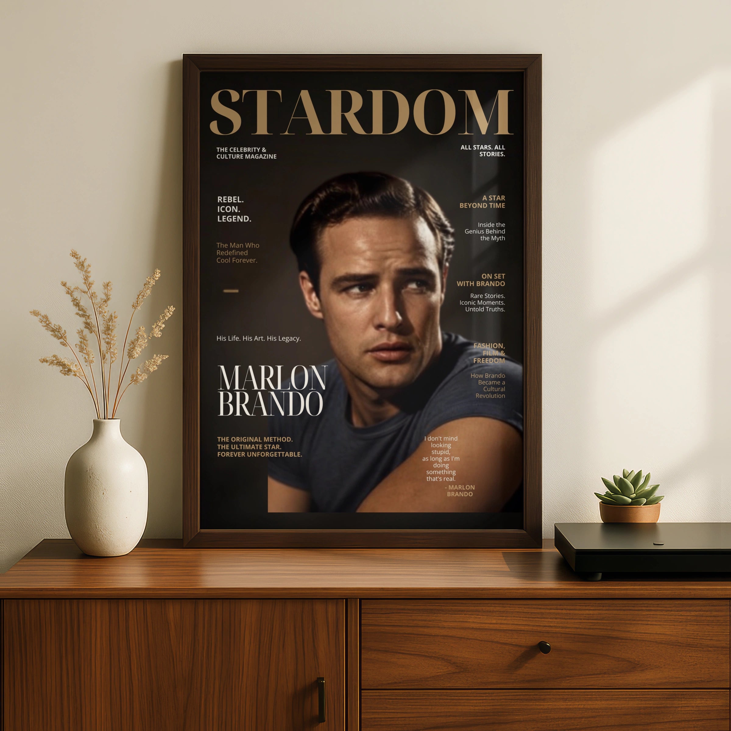 Marlon Brando Magazine Cover Poster, Vintage Hollywood Wall Art, Film Icon Print