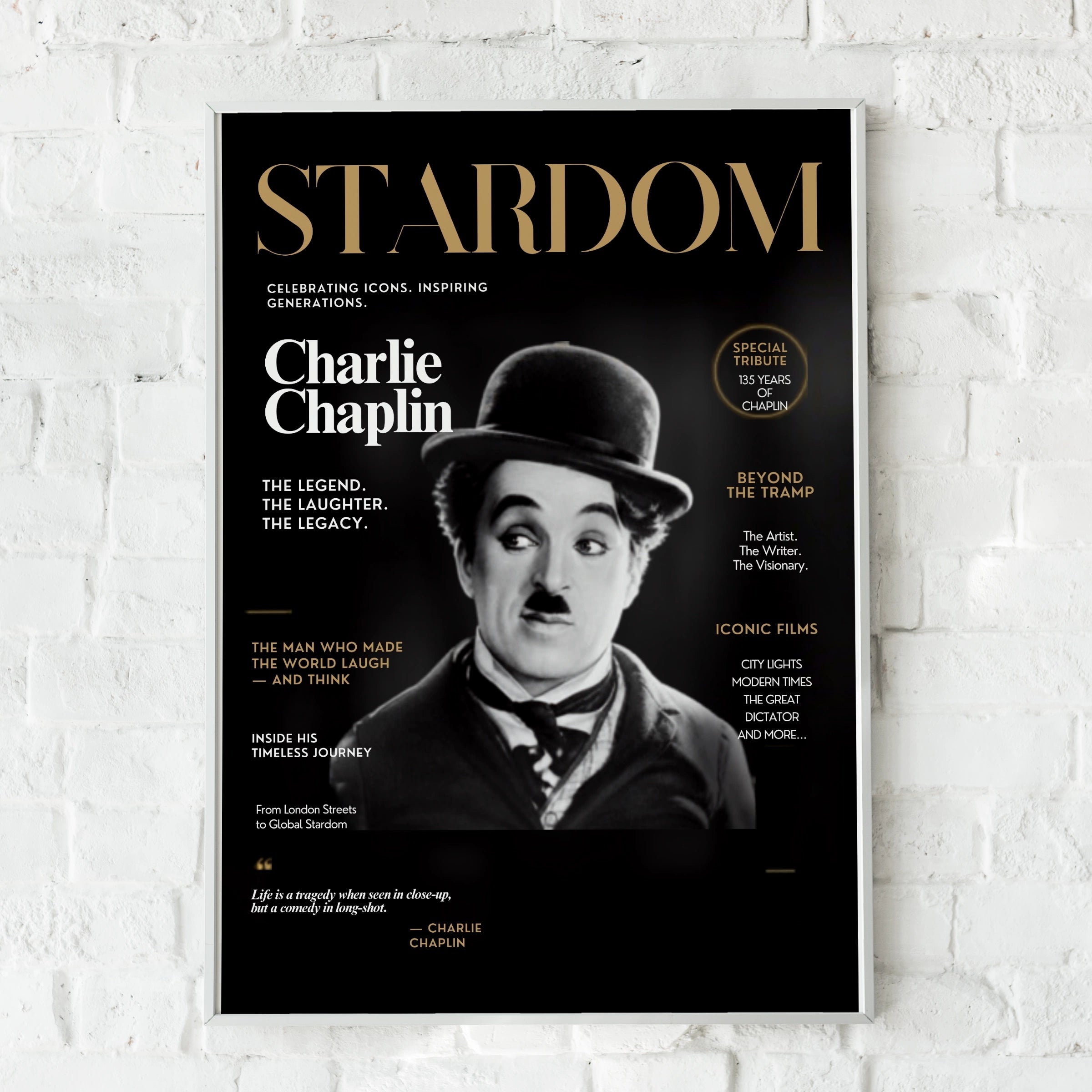 Charlie Chaplin Magazine Cover Poster, Classic Hollywood Wall Art, Film Icon Print