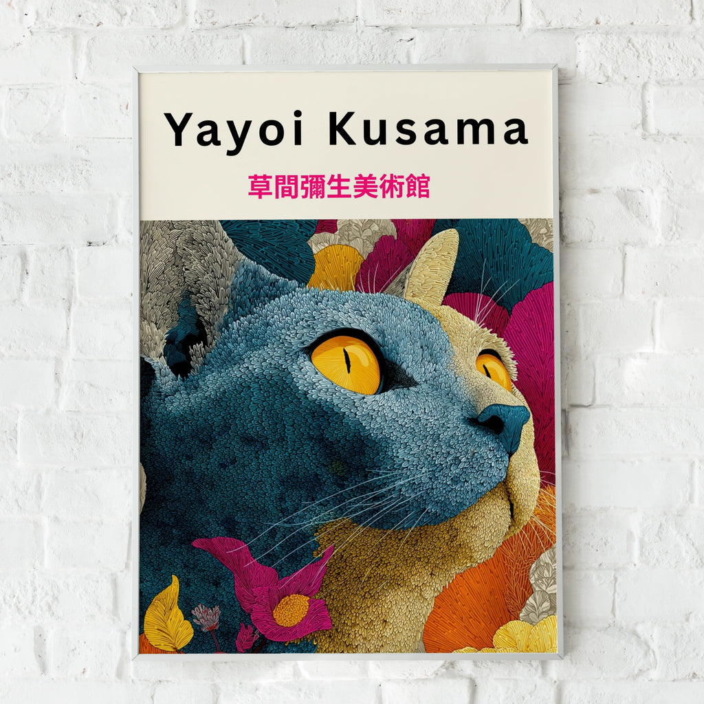 Yayoi Kusama Cat Poster, Colourful Japanese Art Print, Bold Floral Wall Decor