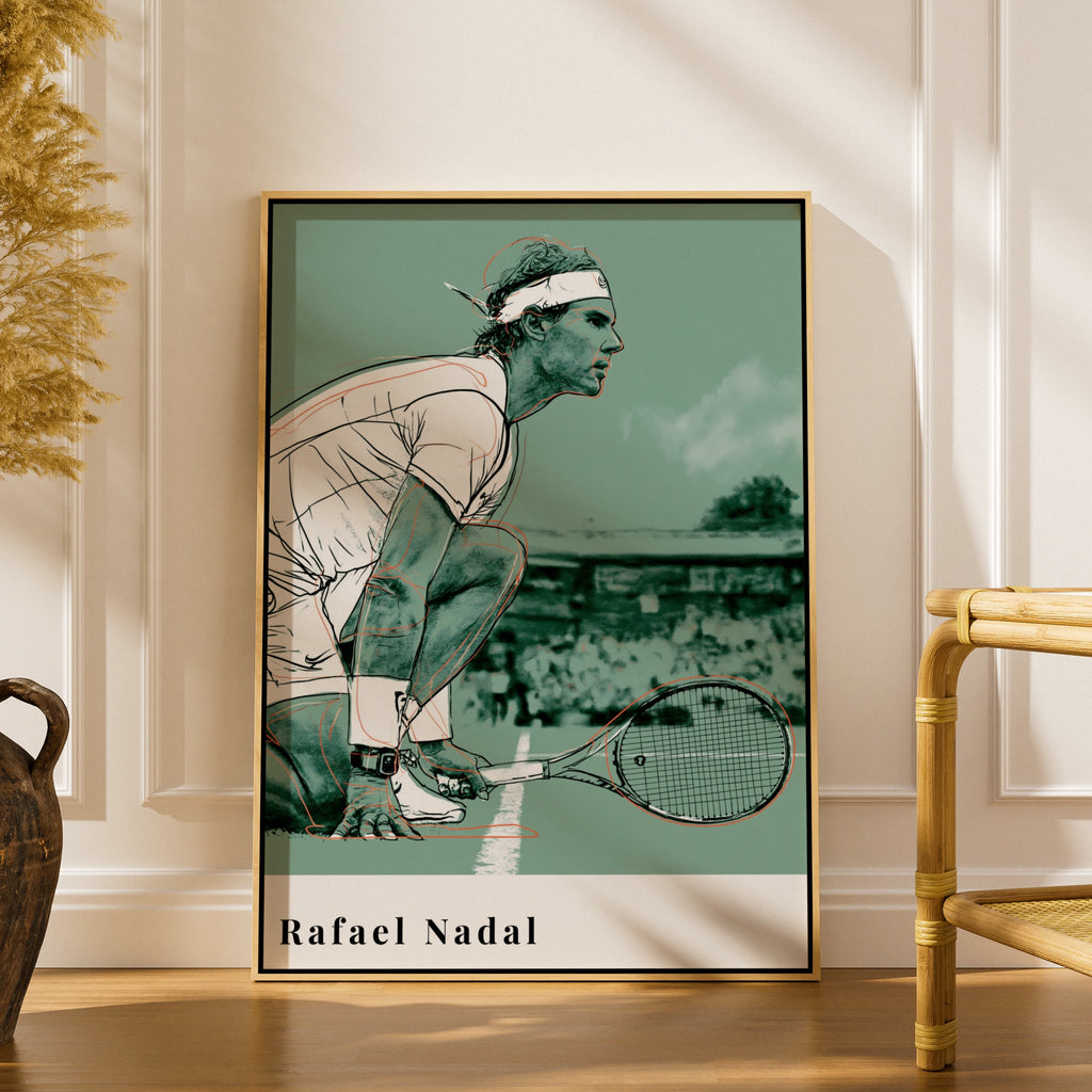 Rafael Nadal Tennis Wall Art, Minimalist Print, Sports Decor, Athlete Poster, Green Artwork