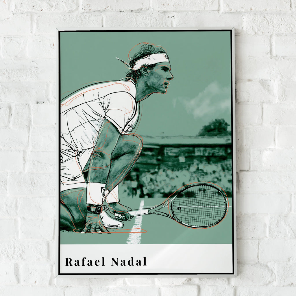 Rafael Nadal Tennis Wall Art, Minimalist Print, Sports Decor, Athlete Poster, Green Artwork
