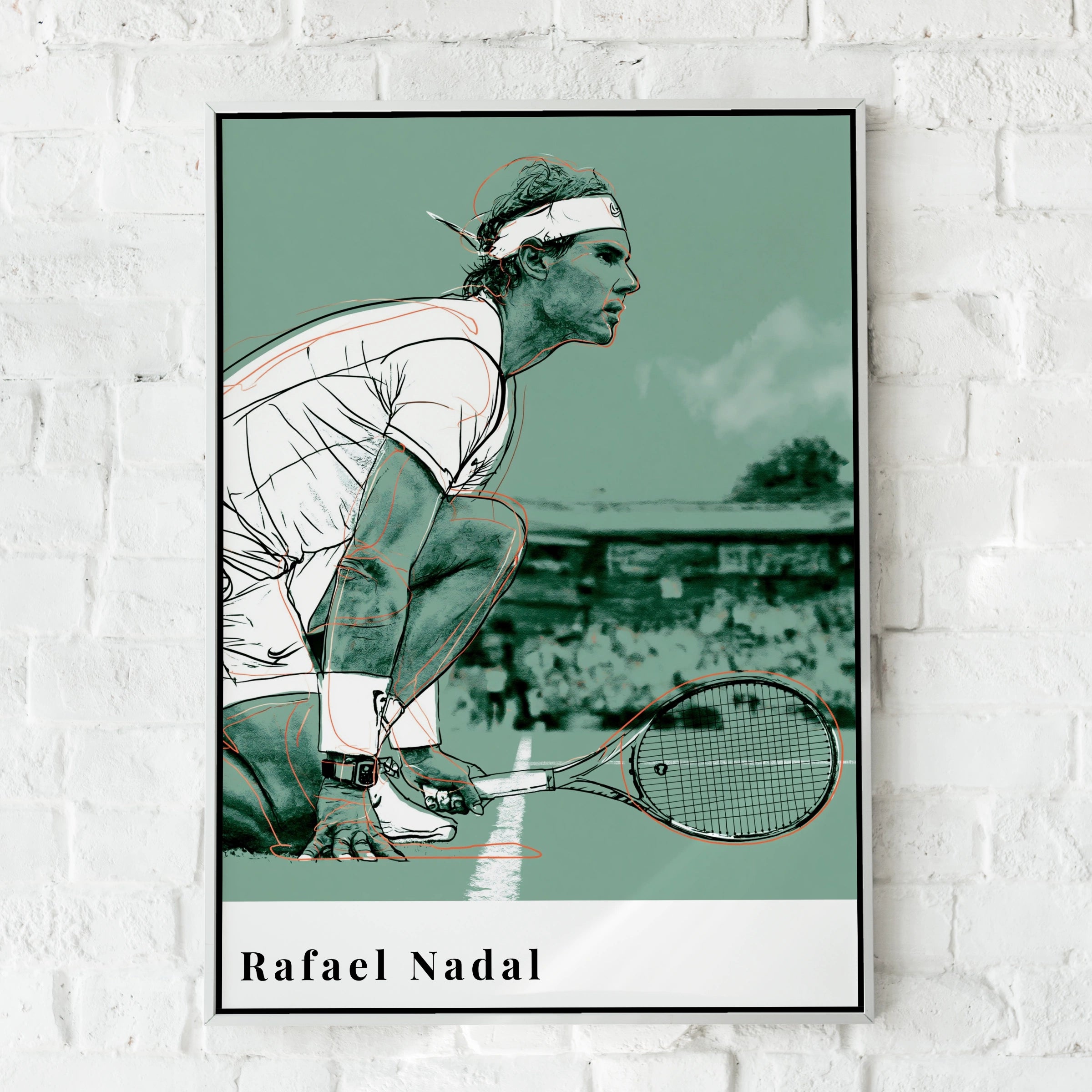 Rafael Nadal Tennis Wall Art, Minimalist Print, Sports Decor, Athlete Poster, Green Artwork