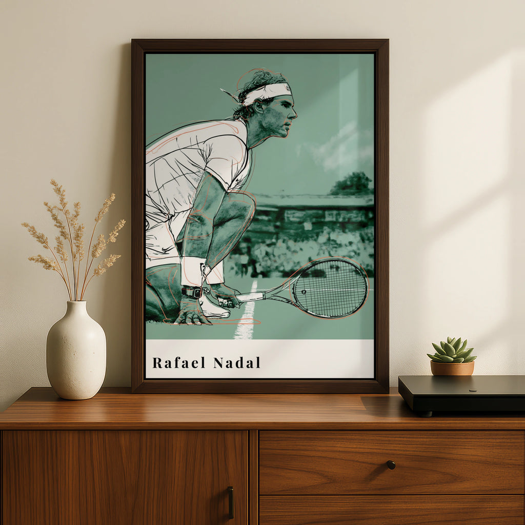 Rafael Nadal Tennis Wall Art, Minimalist Print, Sports Decor, Athlete Poster, Green Artwork
