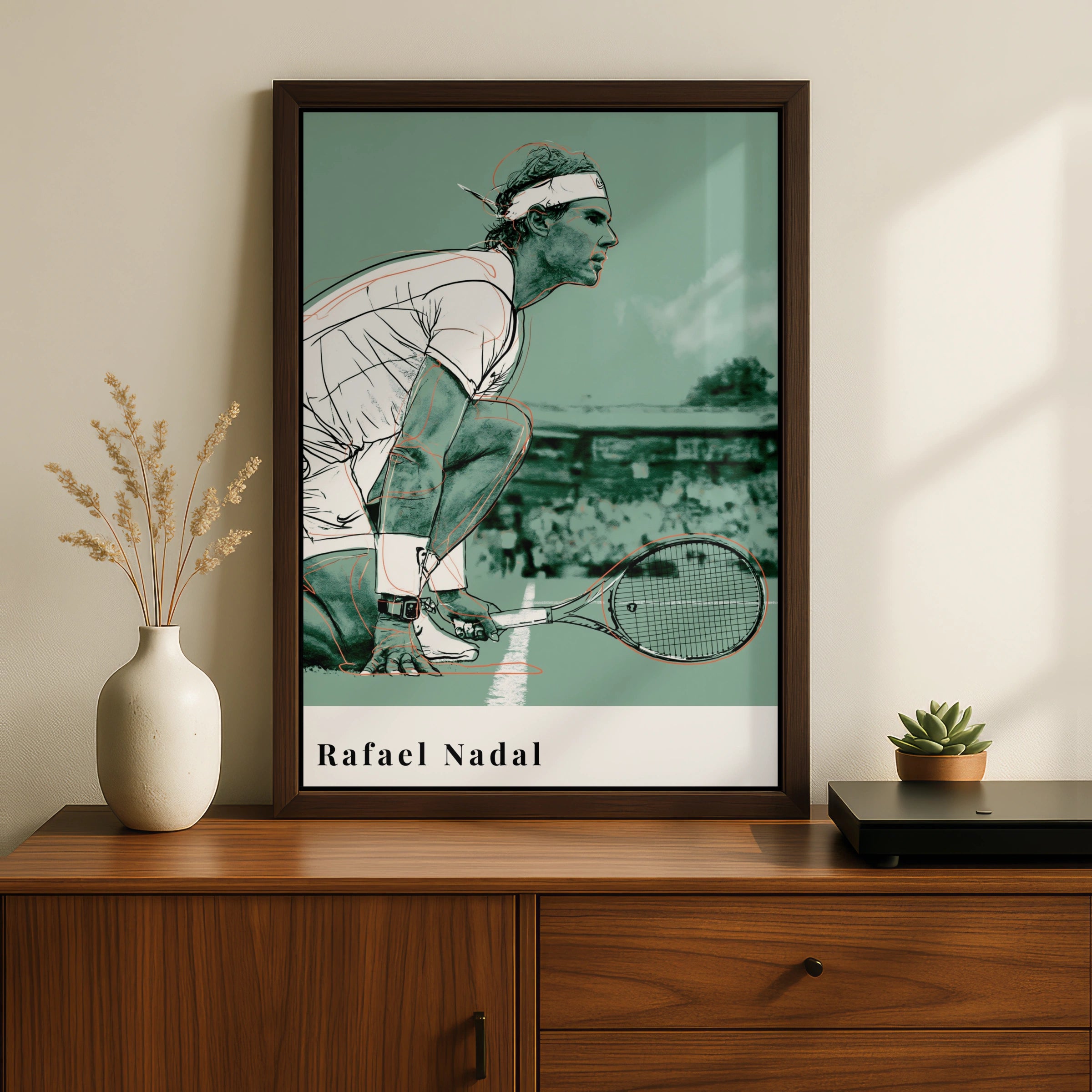Rafael Nadal Tennis Wall Art, Minimalist Print, Sports Decor, Athlete Poster, Green Artwork