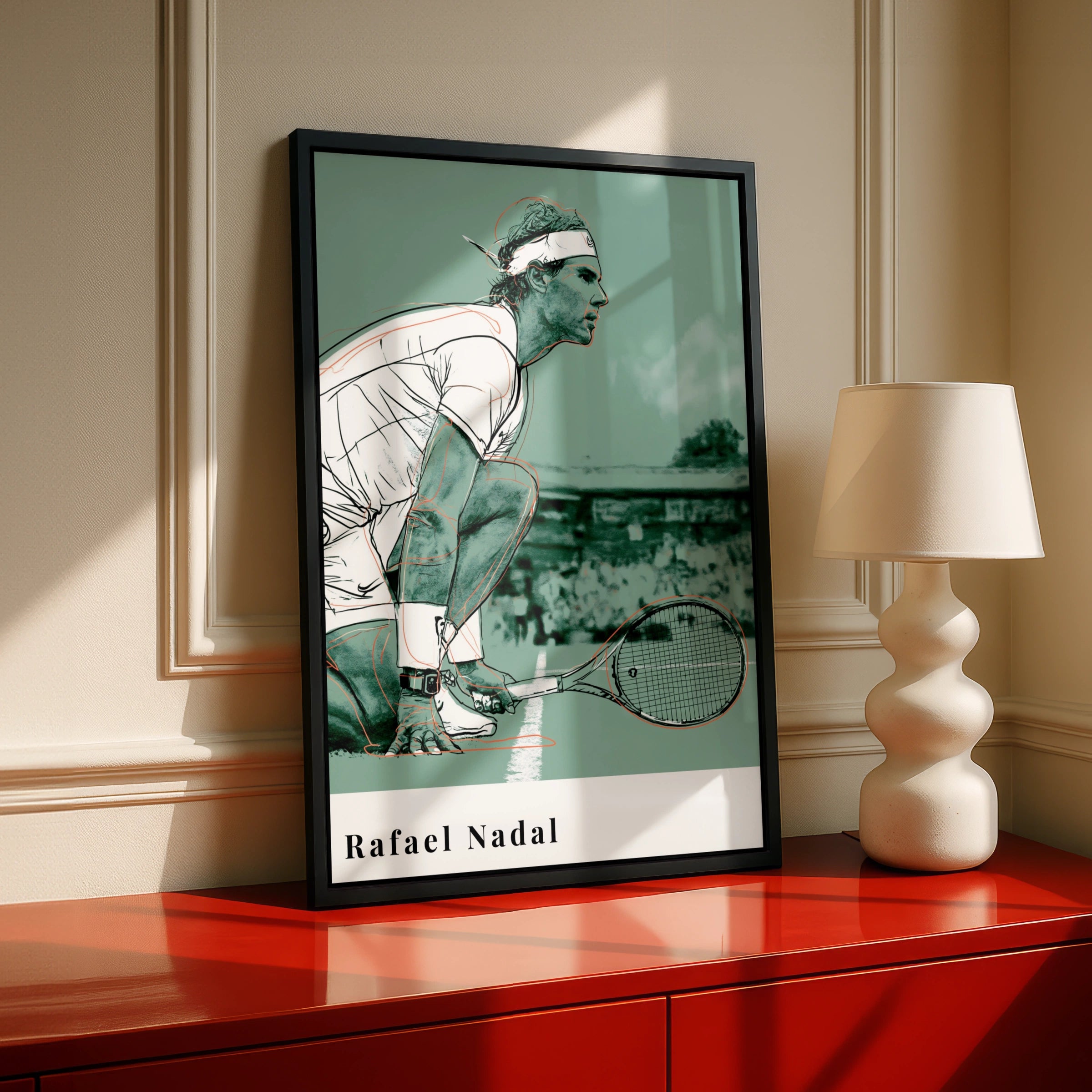 Rafael Nadal Tennis Wall Art, Minimalist Print, Sports Decor, Athlete Poster, Green Artwork