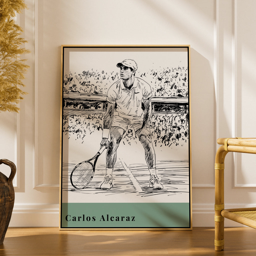 Carlos Alcaraz Tennis Art Print, Minimalist Wall Decor, Sports Illustration, Monochrome Artwork