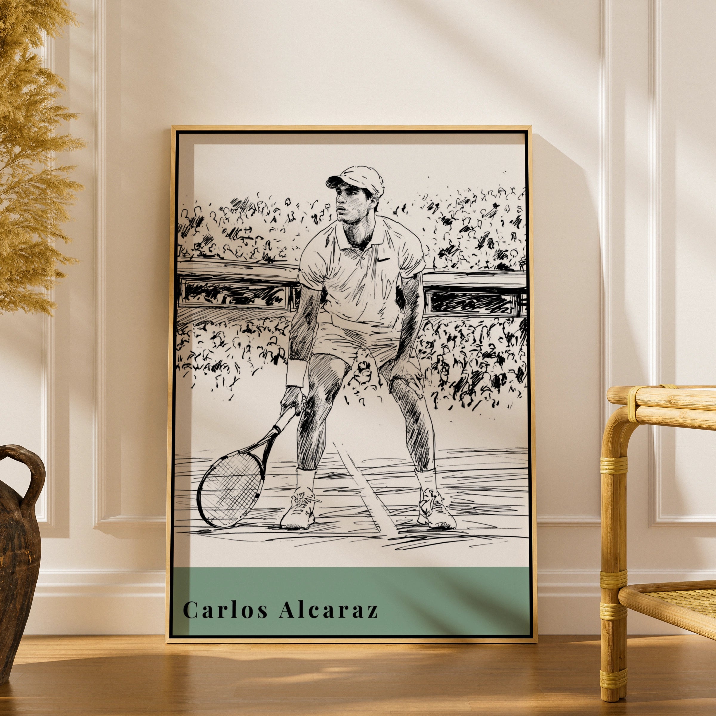 Carlos Alcaraz Tennis Art Print, Minimalist Wall Decor, Sports Illustration, Monochrome Artwork