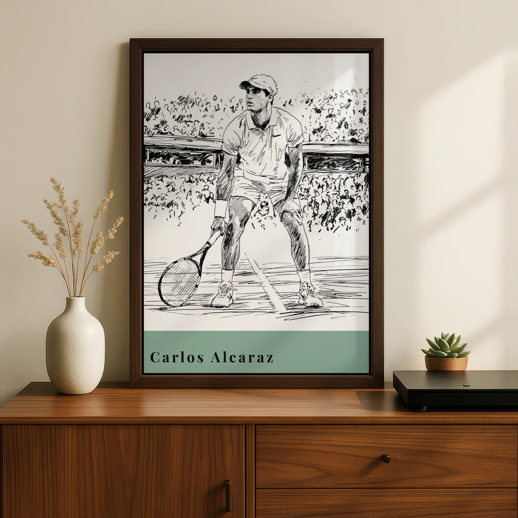 Carlos Alcaraz Tennis Art Print, Minimalist Wall Decor, Sports Illustration, Monochrome Artwork