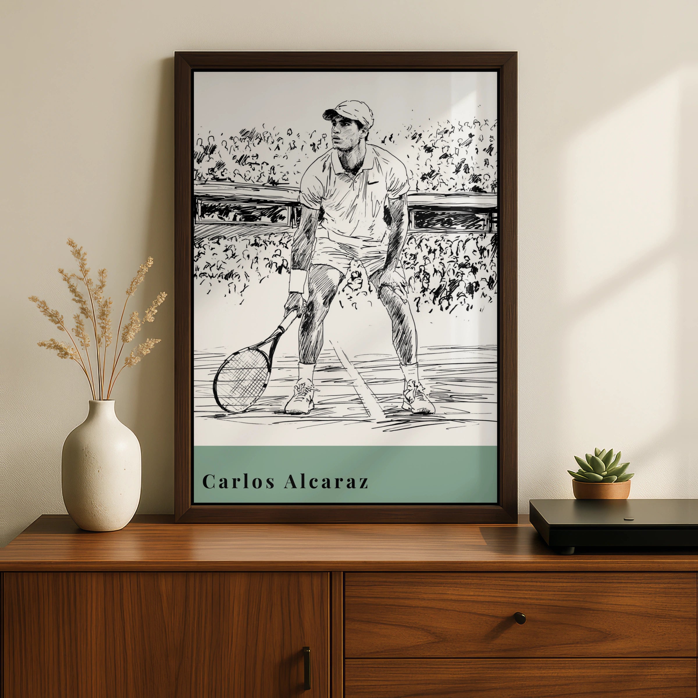 Carlos Alcaraz Tennis Art Print, Minimalist Wall Decor, Sports Illustration, Monochrome Artwork