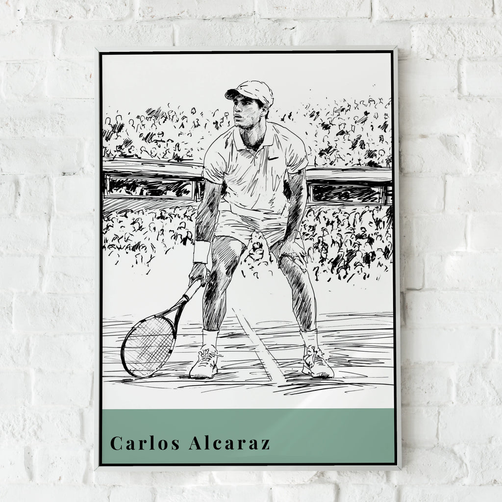 Carlos Alcaraz Tennis Art Print, Minimalist Wall Decor, Sports Illustration, Monochrome Artwork