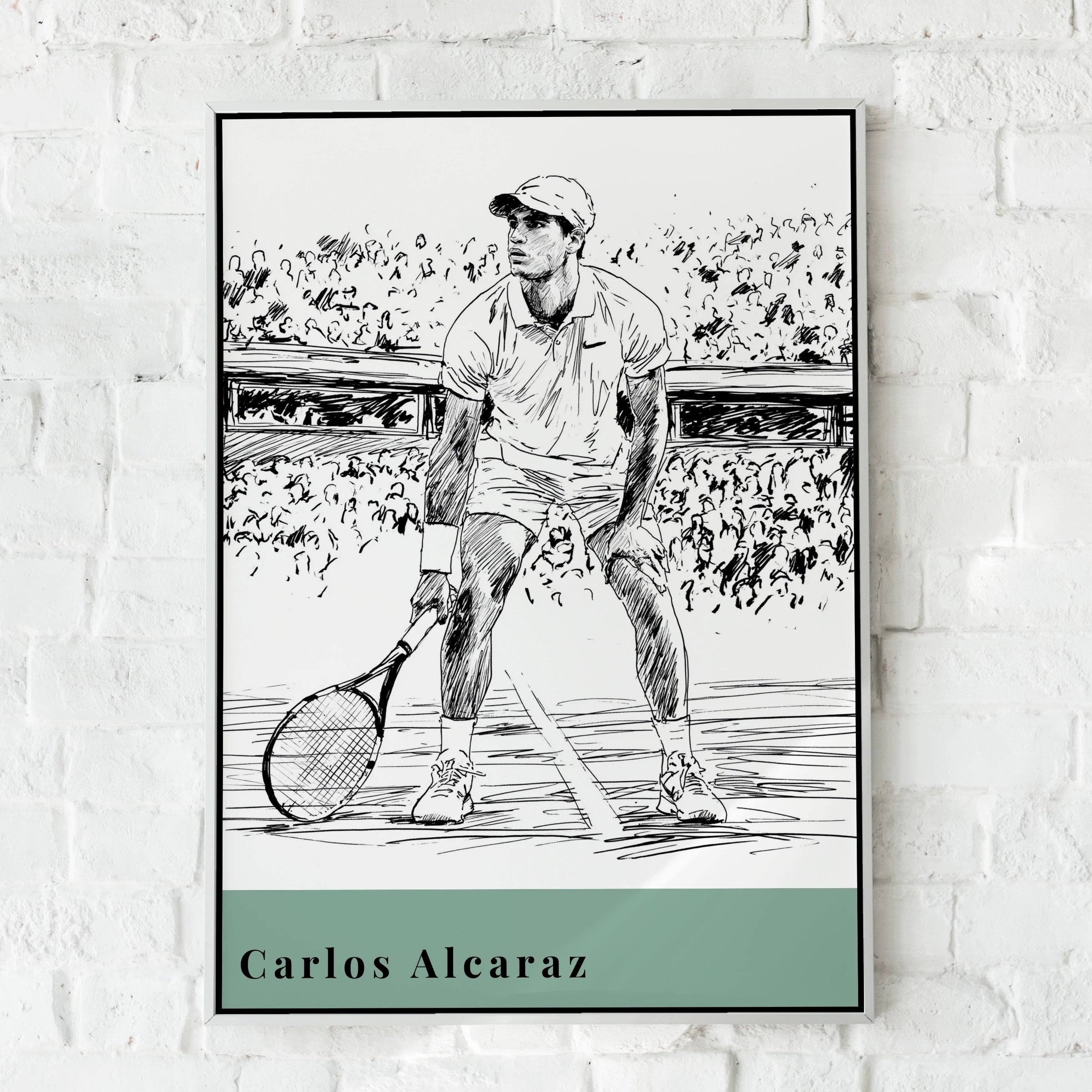 Carlos Alcaraz Tennis Art Print, Minimalist Wall Decor, Sports Illustration, Monochrome Artwork