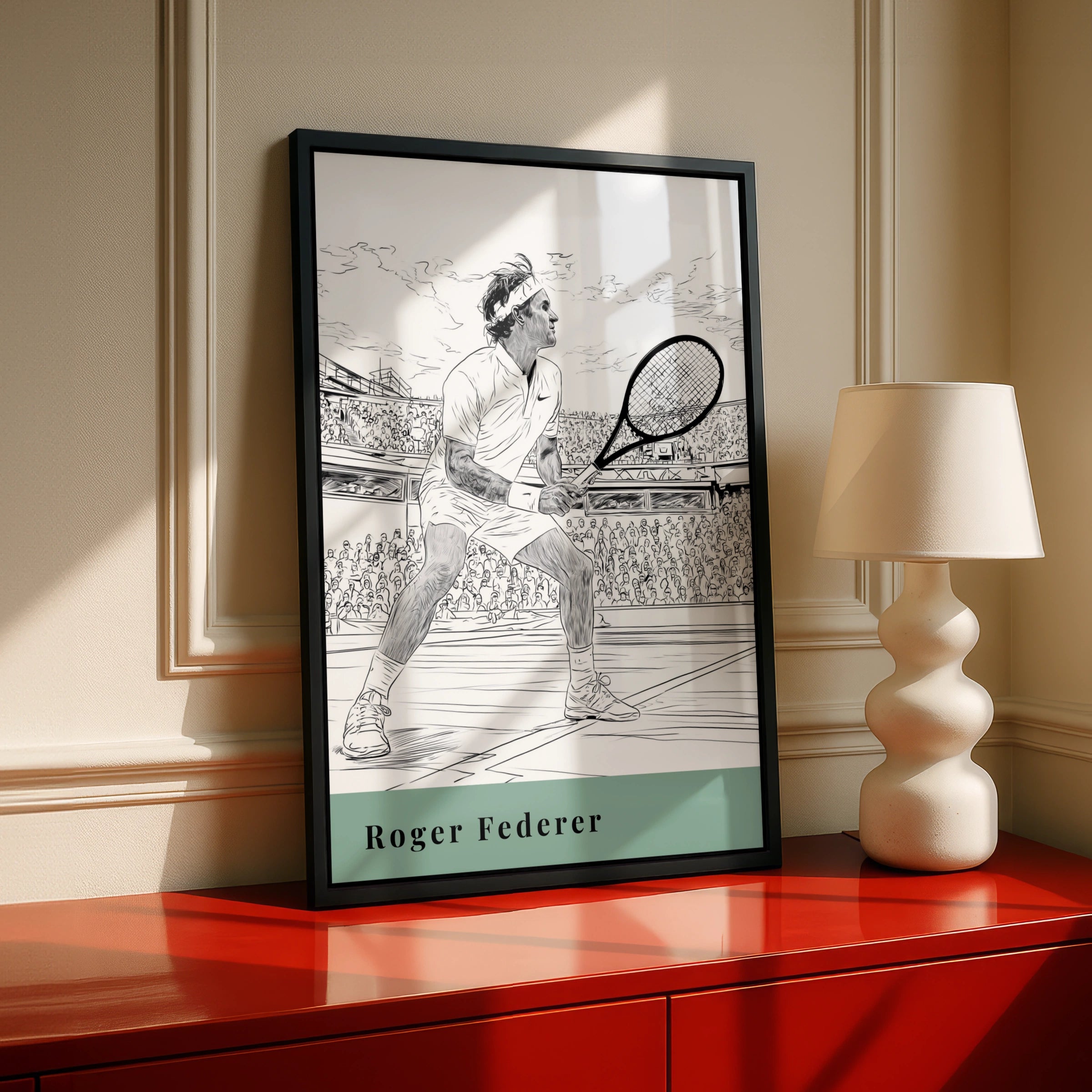 Roger Federer Tennis Art Print, Sports Wall Decor, Minimalist Line Drawing, Tennis Lover Gift