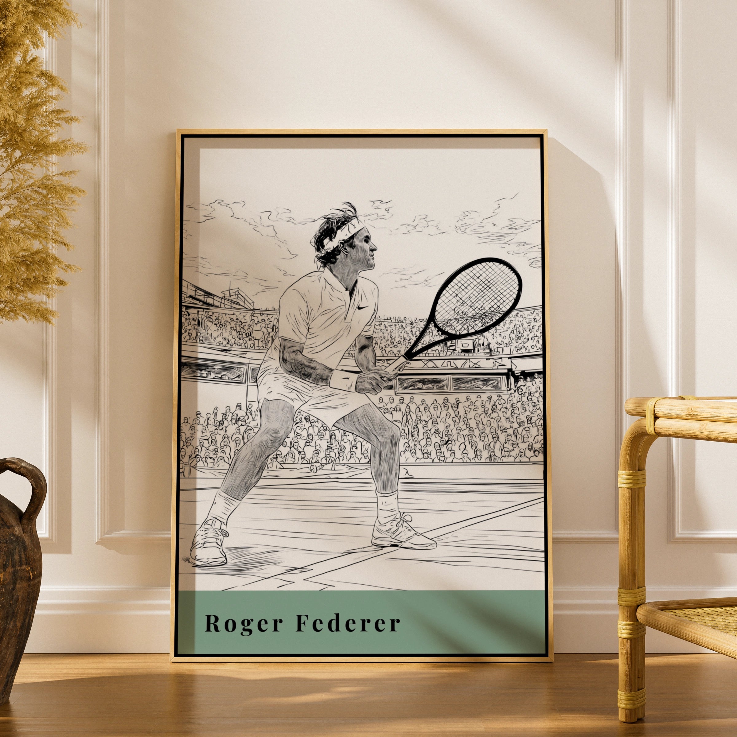 Roger Federer Tennis Art Print, Sports Wall Decor, Minimalist Line Drawing, Tennis Lover Gift